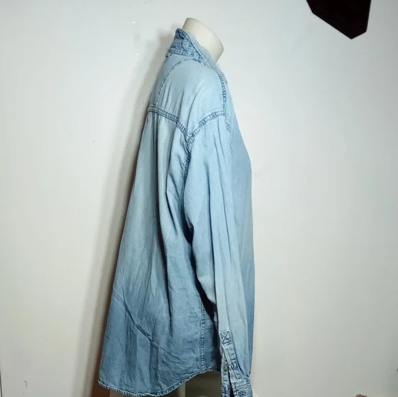 Ultra Club Men's Blue Jean Long Sleeve Button Down Shirt Sz Lg - Picture 6 of 12